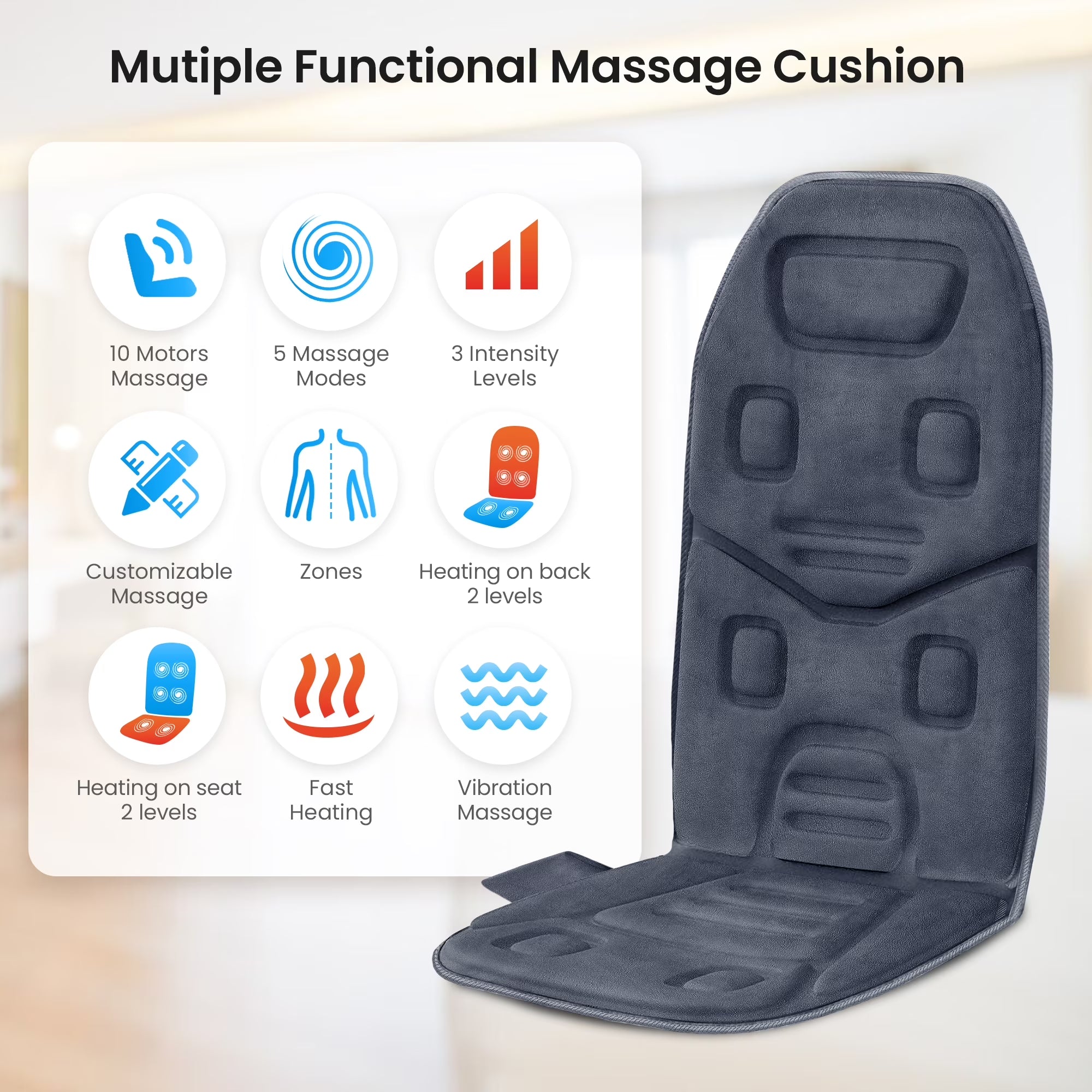 Vibration Massage Seat Cushion Back Massager with Heat Chair Pad Gifts for Men/Dad